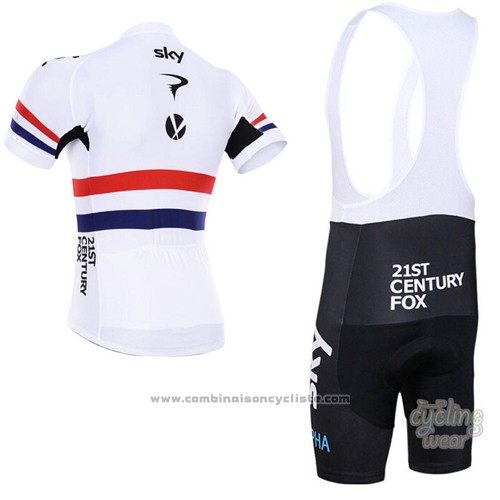 2015 Maillot Cyclisme Sky Champion Regno Unito Blanc et Rouge Manches Courtes et Cuissard